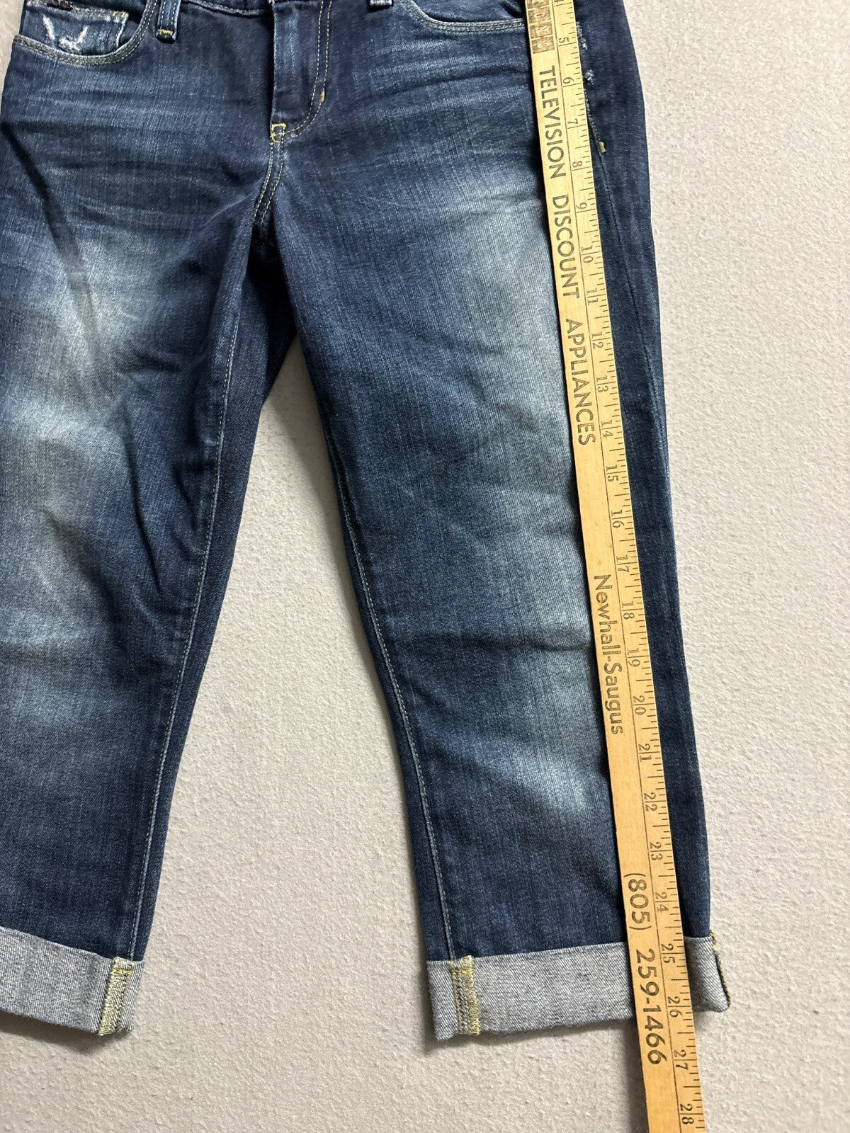 Joe's Jeans Womens 24 Kicker Cuffed Capri Crop Jeans Blue Medium Wash Distressed