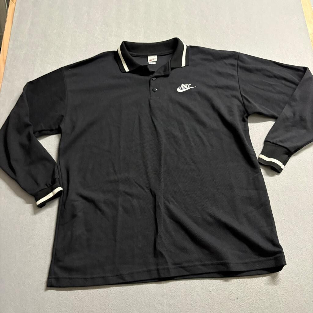 Vintage Nike Long Sleeve Polo Shirt Mens XL Black White Embroidered Logo USA