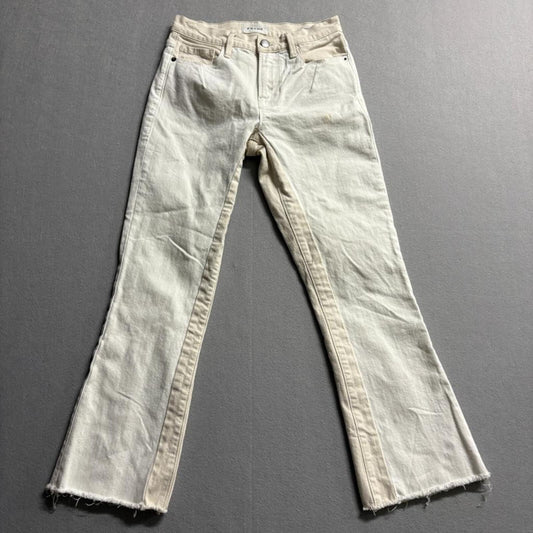 FRAME Le Crop Mini Boot Jeans Womens 25 White Beige Colorblock Raw Hem Stretch
