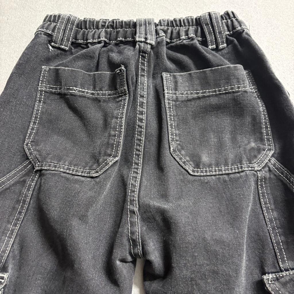 Unbranded Black Denim Cargo Jeans Womens Size S Elastic Waist Utility Pants