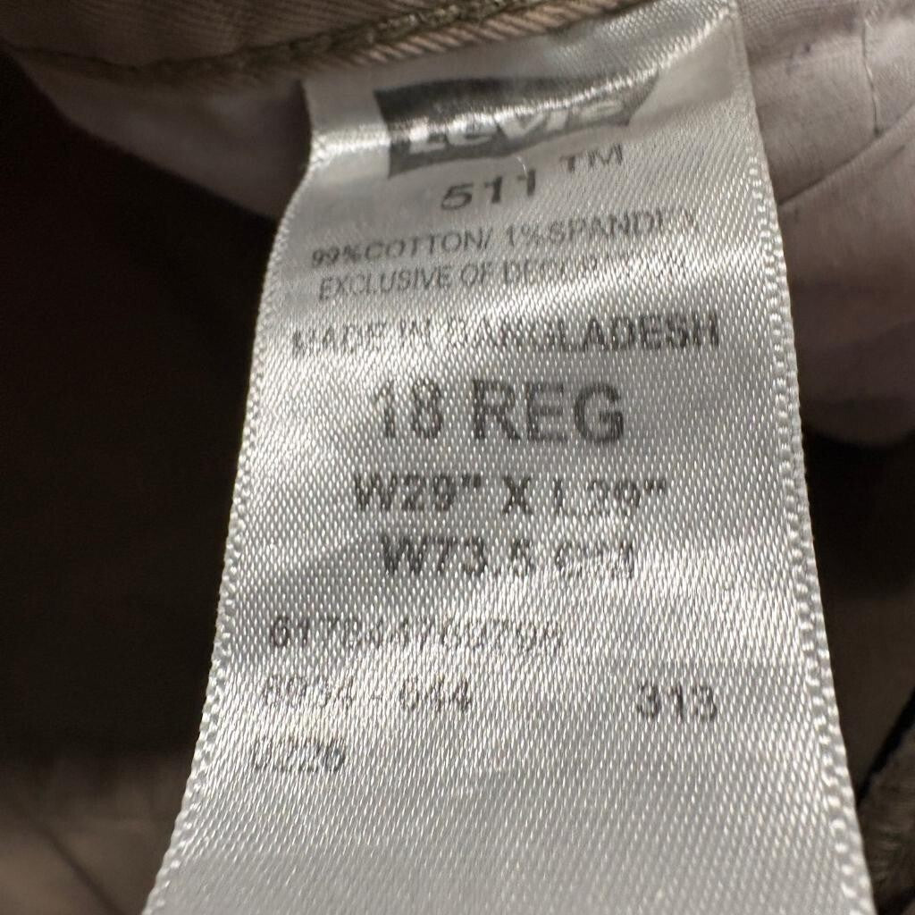 Levi's 511 Slim Fit Chino Pants Boys Size 18 Reg W29 L29 Khaki Beige Stretch