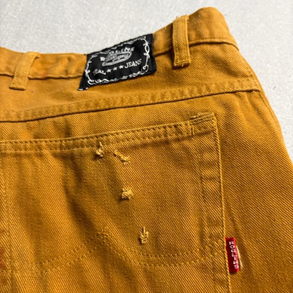 Roglins Street Legend Vintage Mens 38 Mustard Yellow Denim Jeans Pleated Taiwan