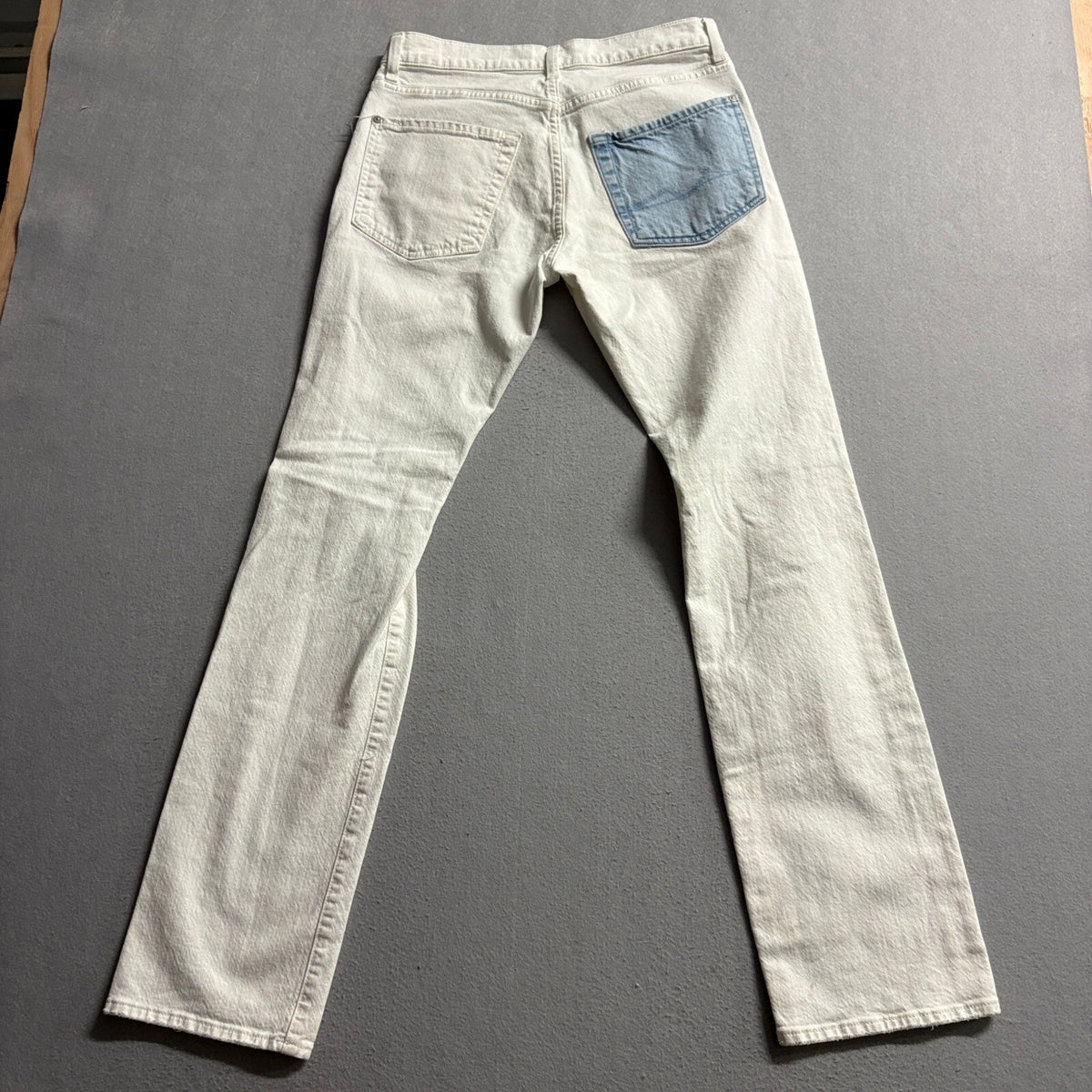7 For All Mankind Mens Jeans 28 Off White Distressed Ripped Denim Straight Leg