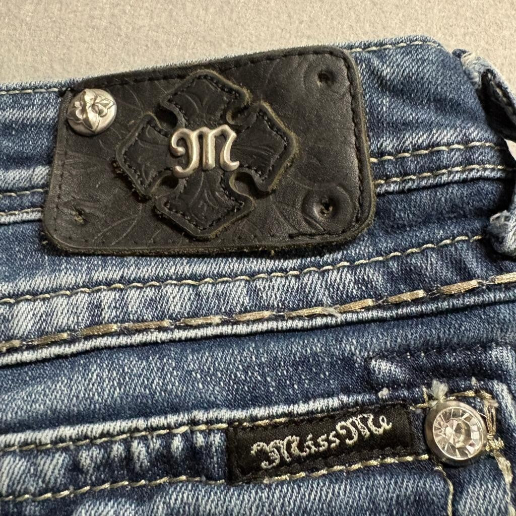 Miss Me Angel Wing Straight Jeans Womens 28 Blue Denim Embellished Flap Pocket
