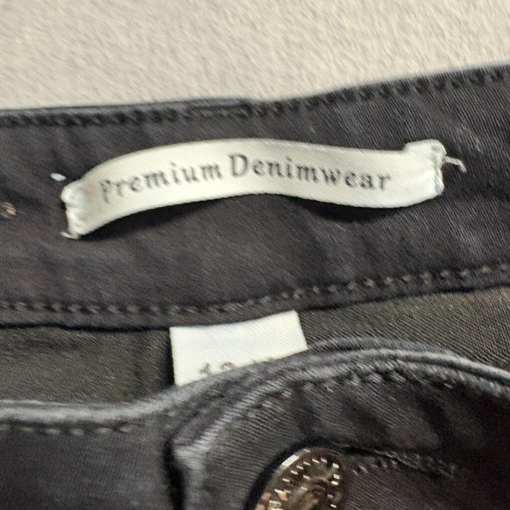 Premium Denimwear Womens Flare Jeans Size 13 L Black High Rise Raw Hem Stretch