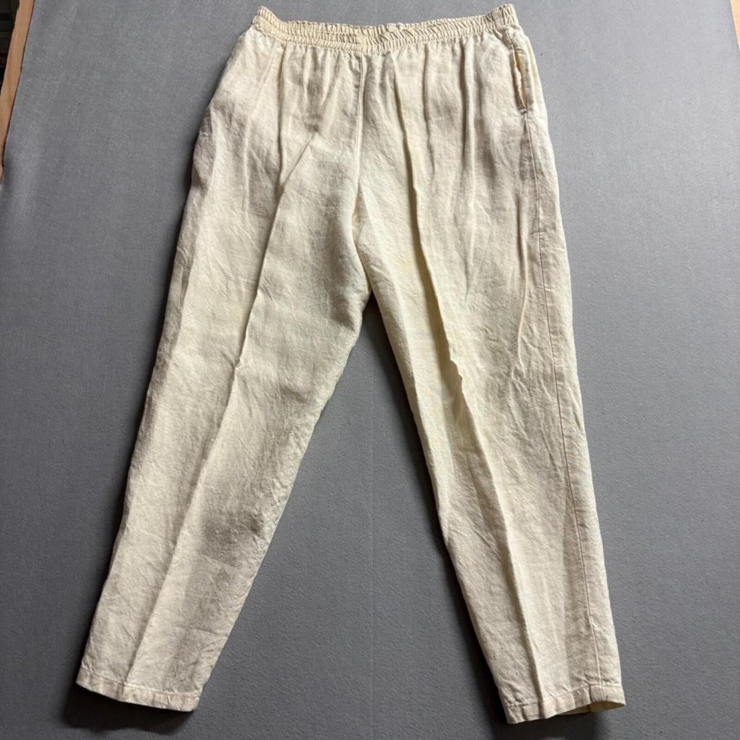Lady Bug California Vintage 100% Linen Pants Womens S Cream Elastic Waist