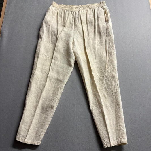 Lady Bug California Vintage 100% Linen Pants Womens S Cream Elastic Waist