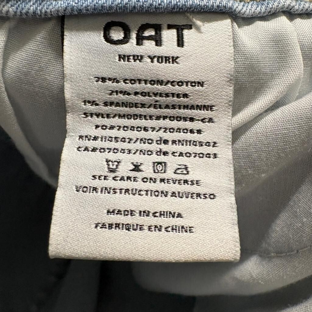 Oat New York Jeans Womens 0/25 Light Wash Raw Hem Stretch Denim Straight Leg