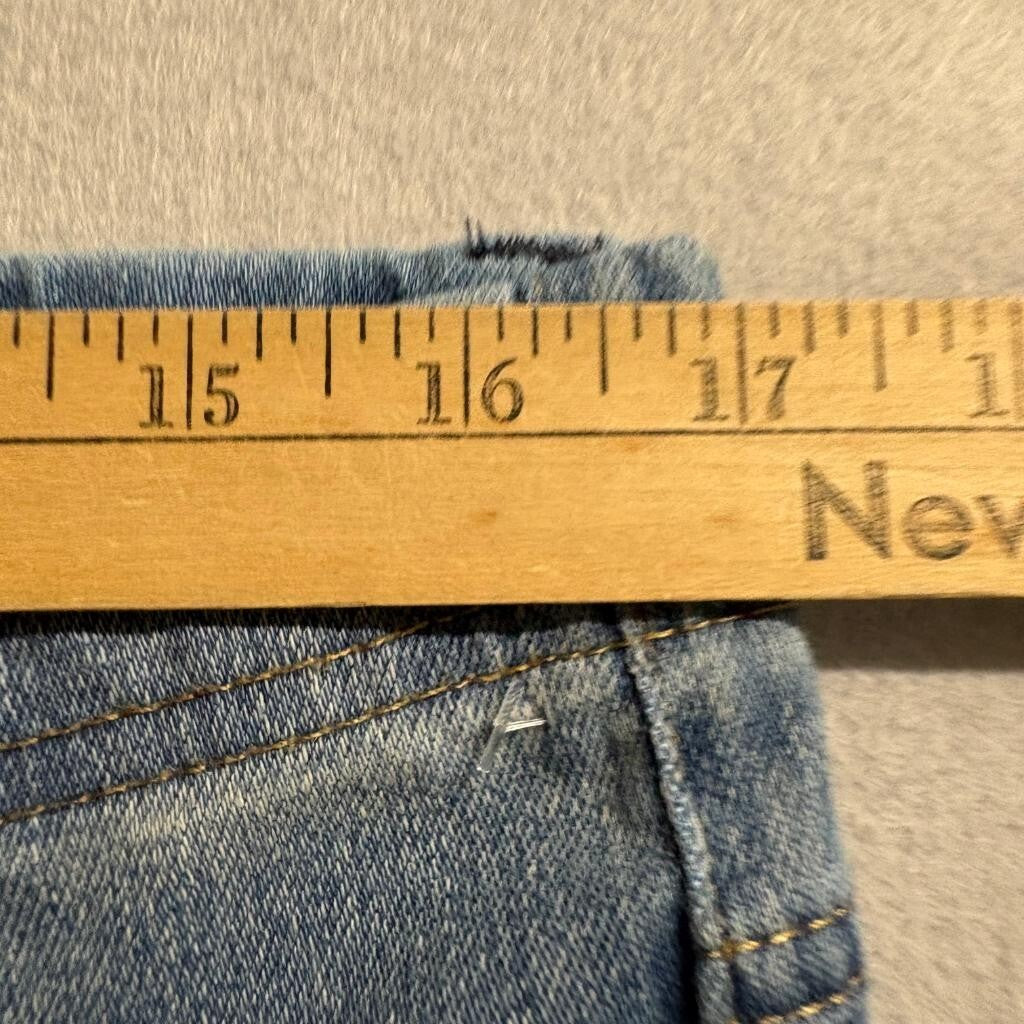Serra Women Blue Denim Wide Leg Crop Pants Size L Pull On Stretch Raw Hem