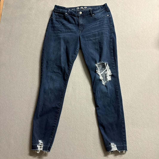 By Rewash Distressed Skinny Jeans Womens 13/31 Dark Wash Mid Rise Frayed Ankle