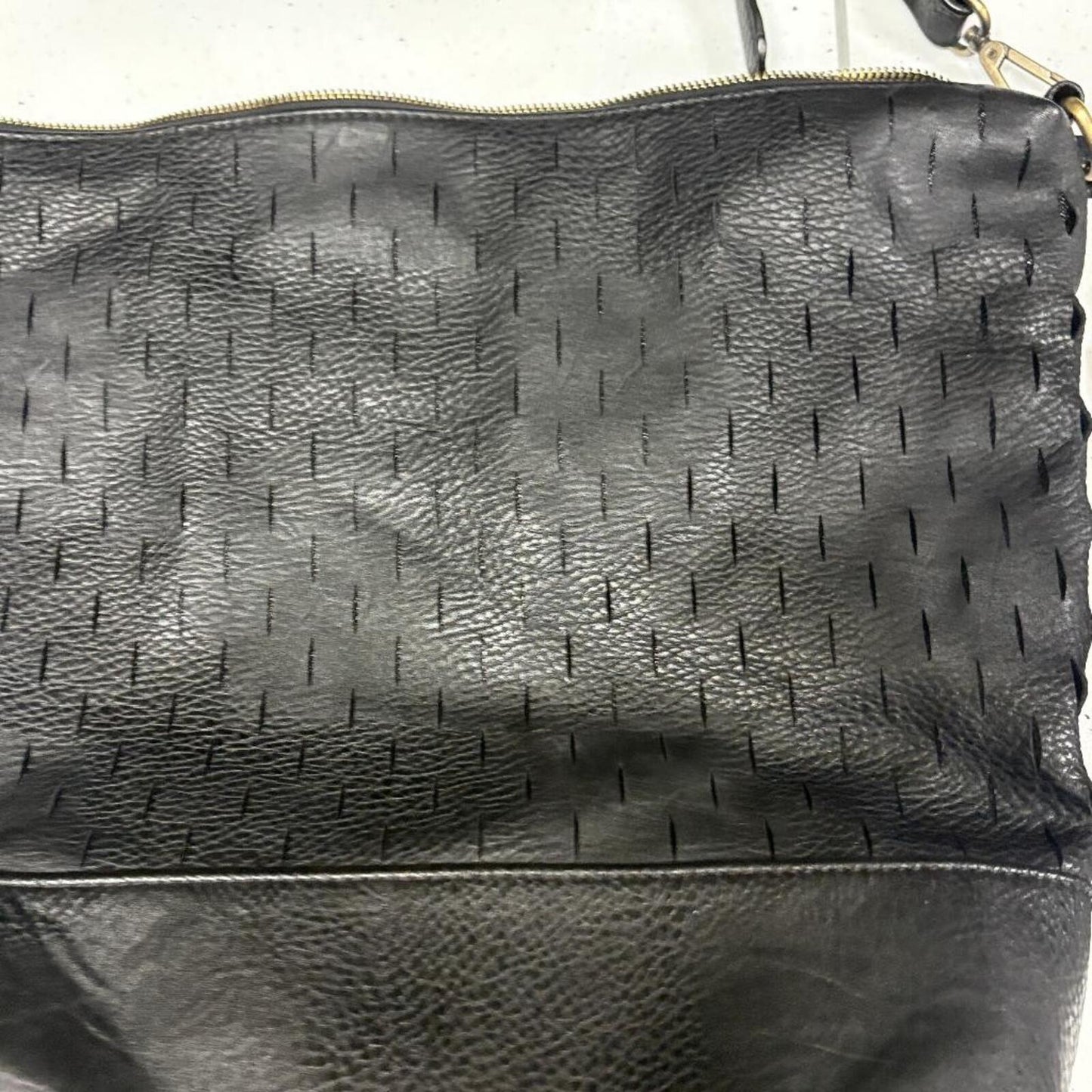 Unbranded Black Leather Hobo Bag Laser Cut Perforated Tassel Shoulder Slouchy