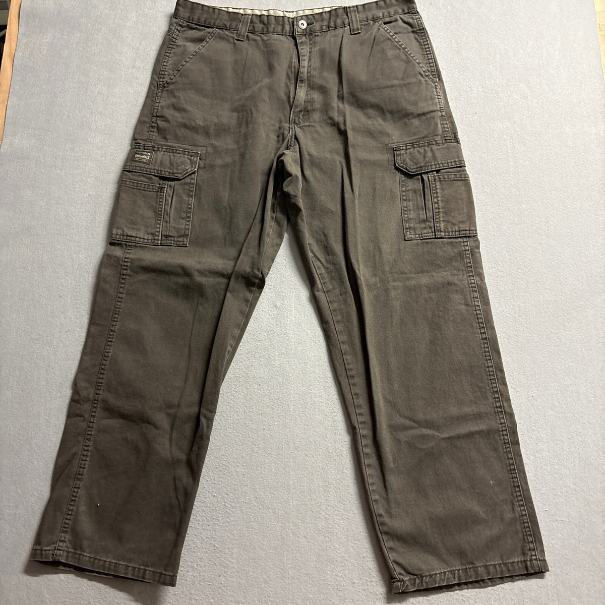 Wrangler Cargo Pants Mens 36x30 Gray Brown Canvas Utility Work Casual Loose Fit