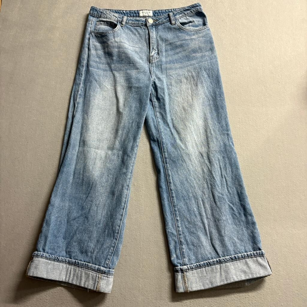 Gogo Jeans USA Womens Size 11/30 Wide Leg Cuffed Denim Blue Jeans