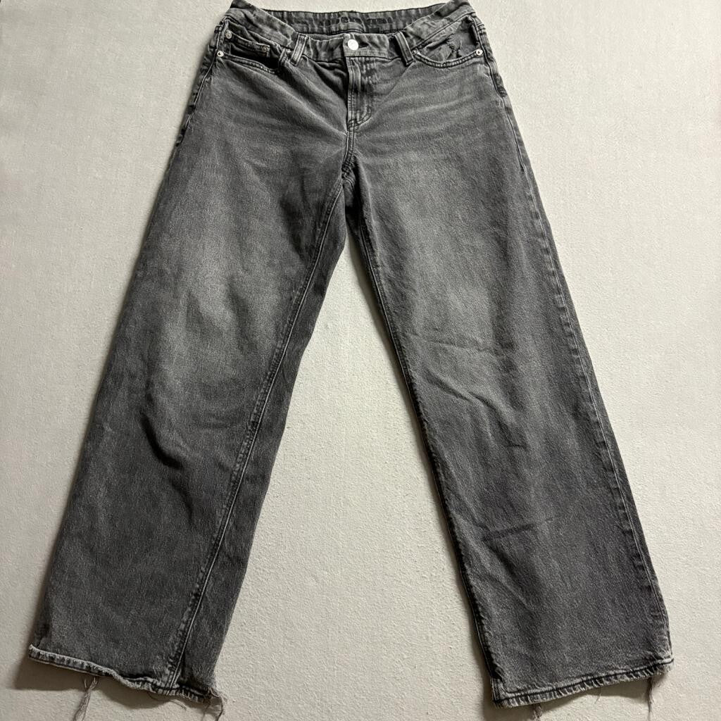 American Eagle Real Good Wide Leg Jeans Womens Size 8 Long Gray Denim Stretch