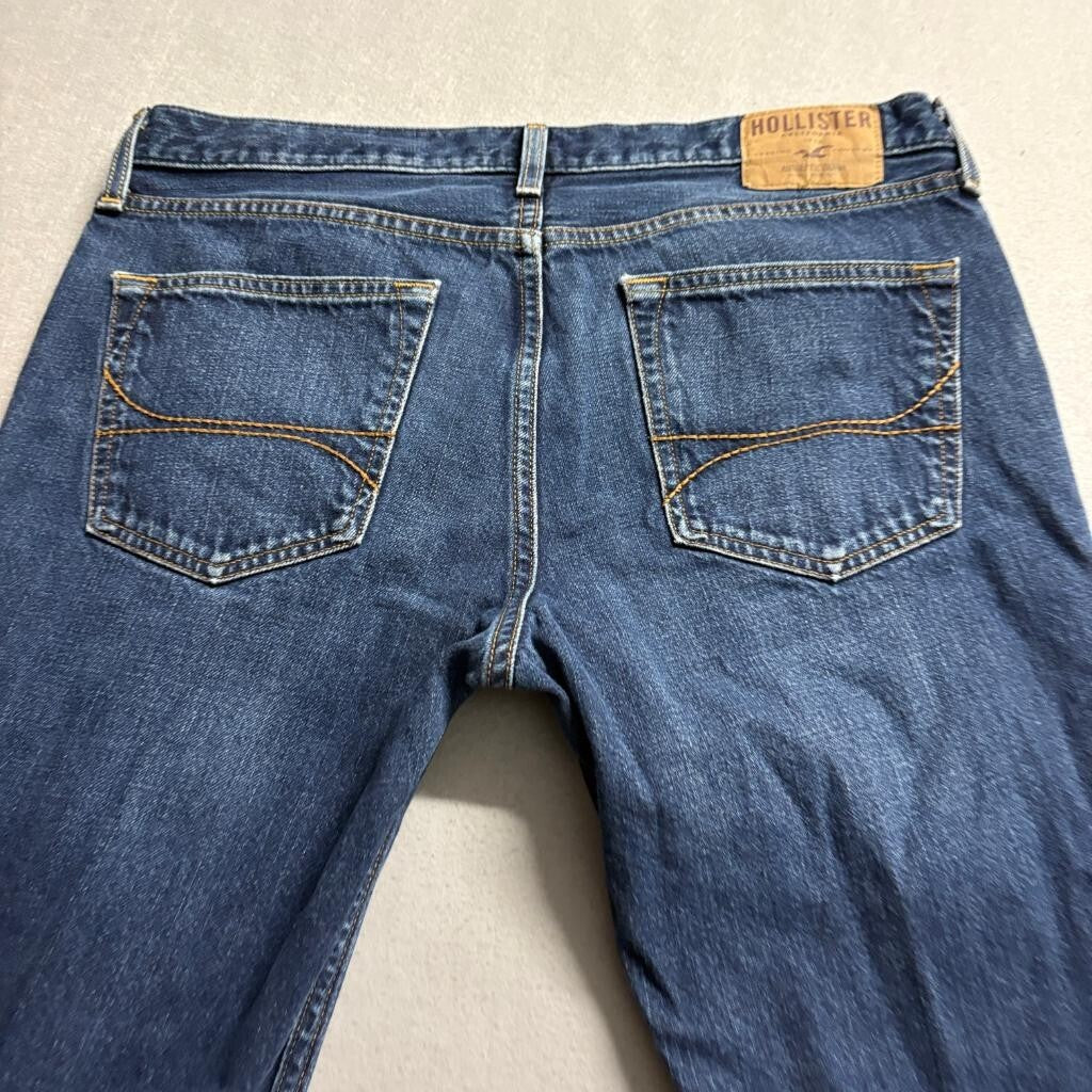 Hollister Classic Straight Jeans Mens 34x34 Blue Denim Distressed Ripped Cotton