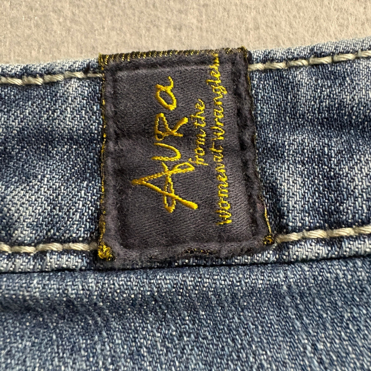 Wrangler Aura Womens Blue Denim Bootcut Jeans Flap Pocket Embroidered Inseam