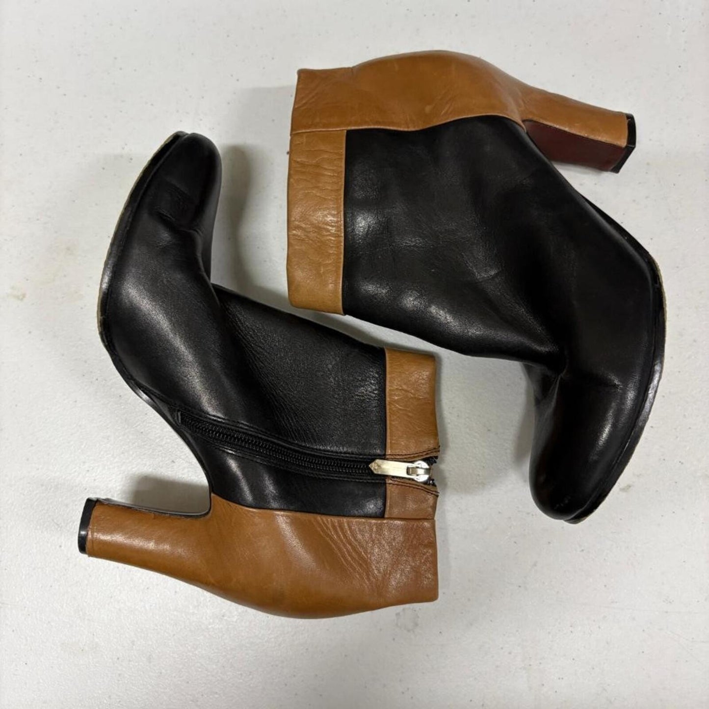 Sam Edelman Womens Ankle Boots Size 6M Black Brown Leather Block Heel Booties
