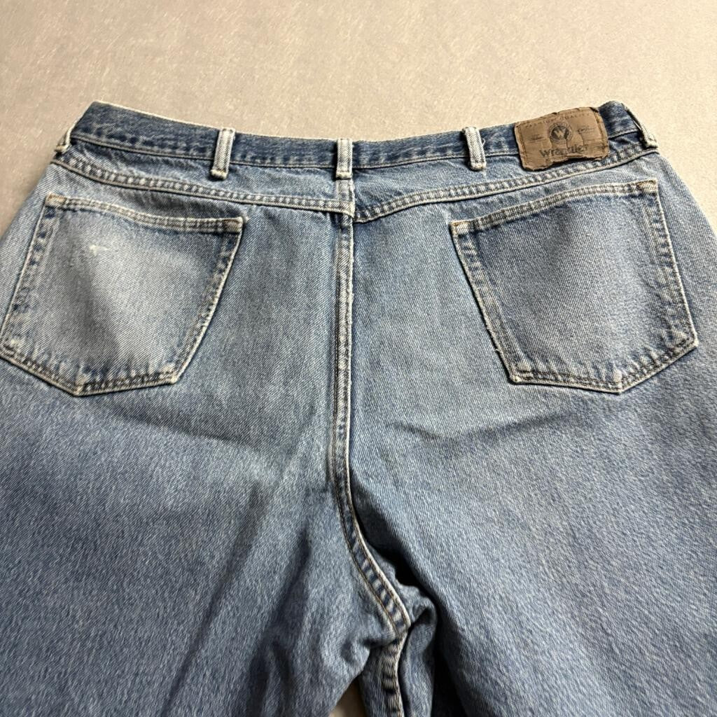 Wrangler Hero Mens Blue Distressed Jeans 36x28 Straight Leg Denim Workwear