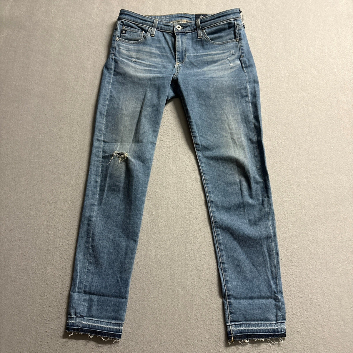 AG Adriano Goldschmied The Stevie Ankle Jeans Womens 27 Blue Distressed Raw Hem