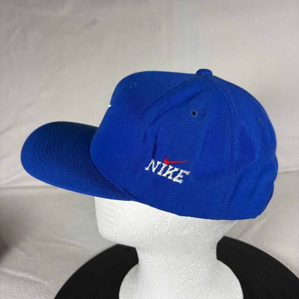 Vintage Nike Swoosh Hat Mens One Size Blue Wool Blend Hook Loop Strapback Cap