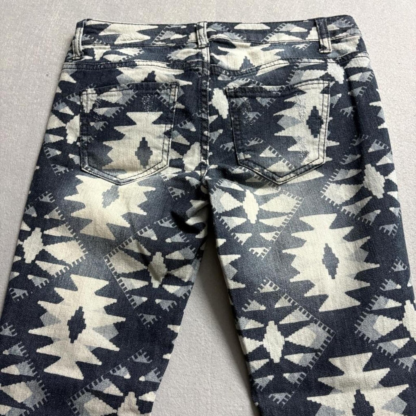 Fire Los Angeles Aztec Print Skinny Jeans Womens Size 3 Distressed Blue Denim