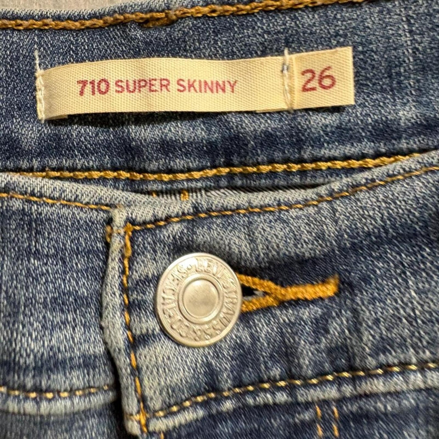 Levis 710 Super Skinny Jeans Womens 26 Distressed Ripped Blue Denim Stretch