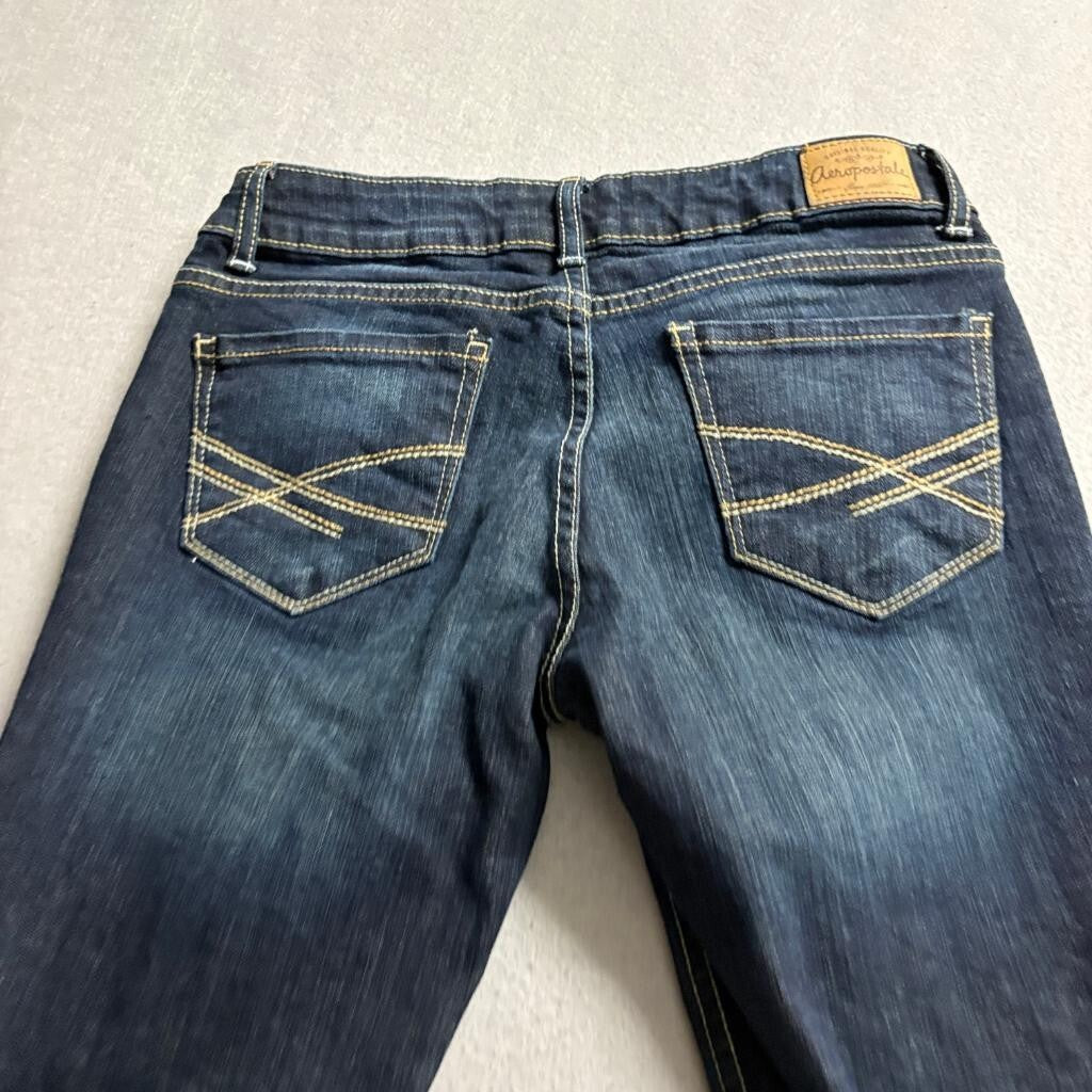 Aeropostale Bayla Skinny Jeans Womens 3/4 Short Dark Wash Blue Denim Stretch