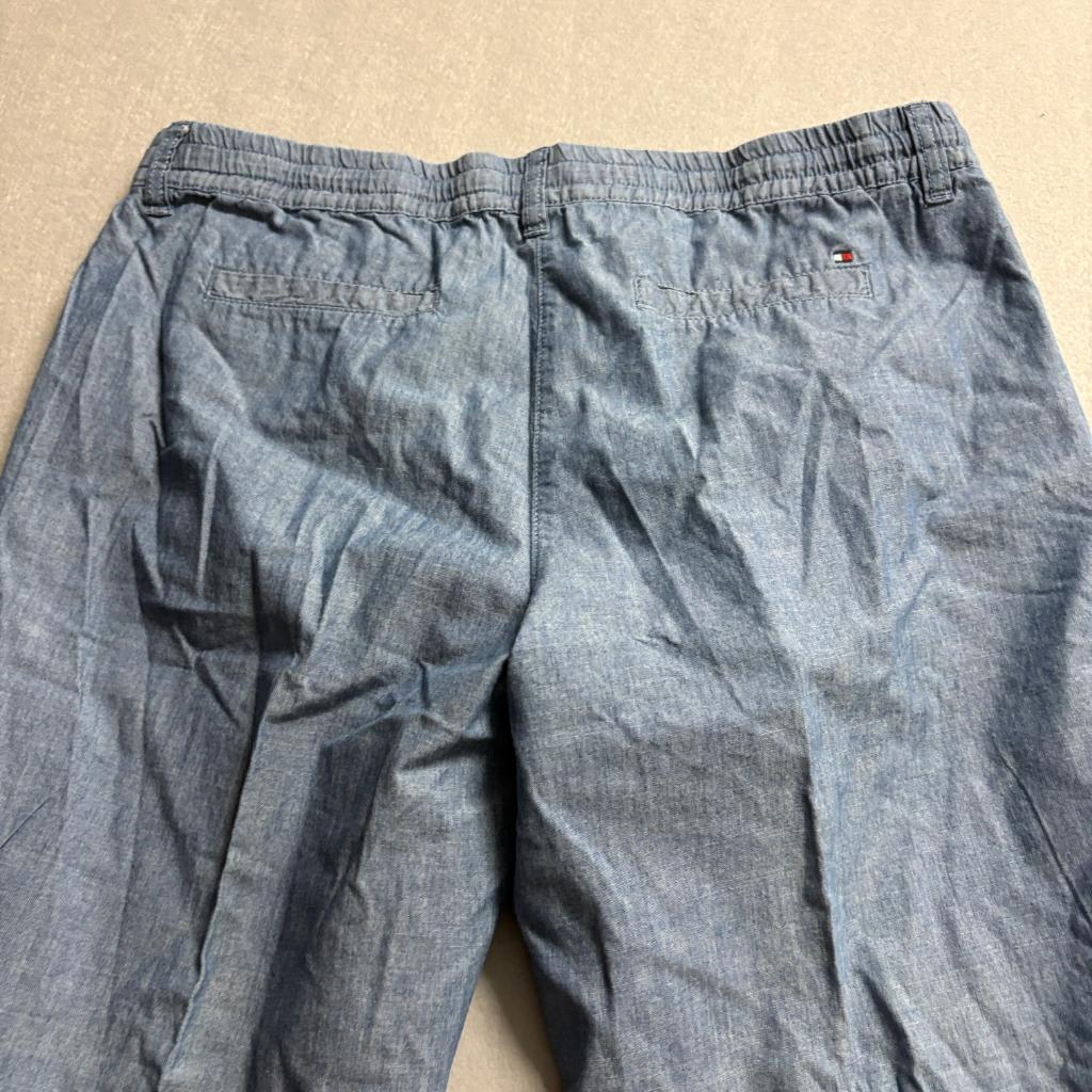 Tommy Hilfiger Pants Womens 12 Blue Cotton Chambray Drawstring Elastic Waist