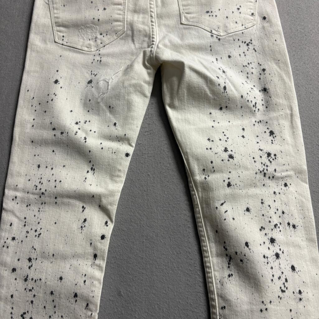Zara Woman Premium Denim Collection Jeans Size 4 White Paint Splatter Skinny