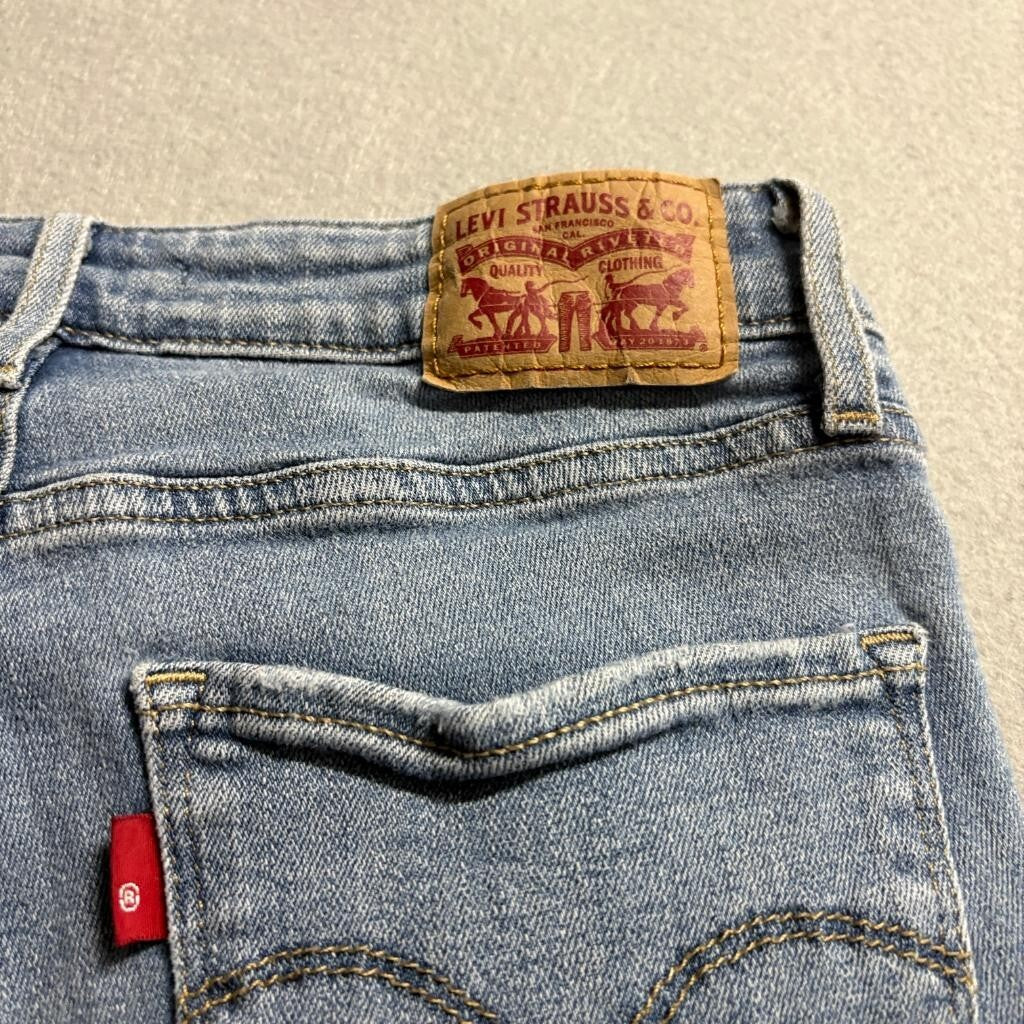 Levis 721 High Rise Skinny Jeans Womens 27 Medium Wash Blue Denim Frayed Hem
