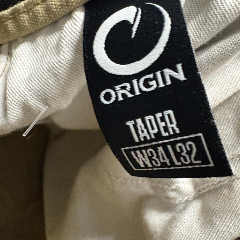 Origin USA Mens Tapered Pants 34x32 Tan Brown Cotton Stretch Canvas Workwear