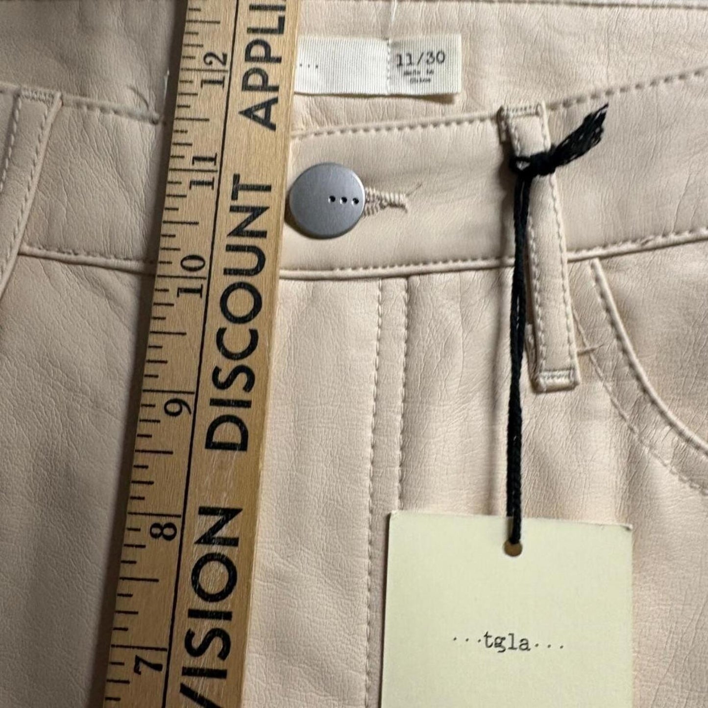 Tgla Faux Leather Cargo Pants Womens 11/30 Beige Wide Leg High Rise NWT