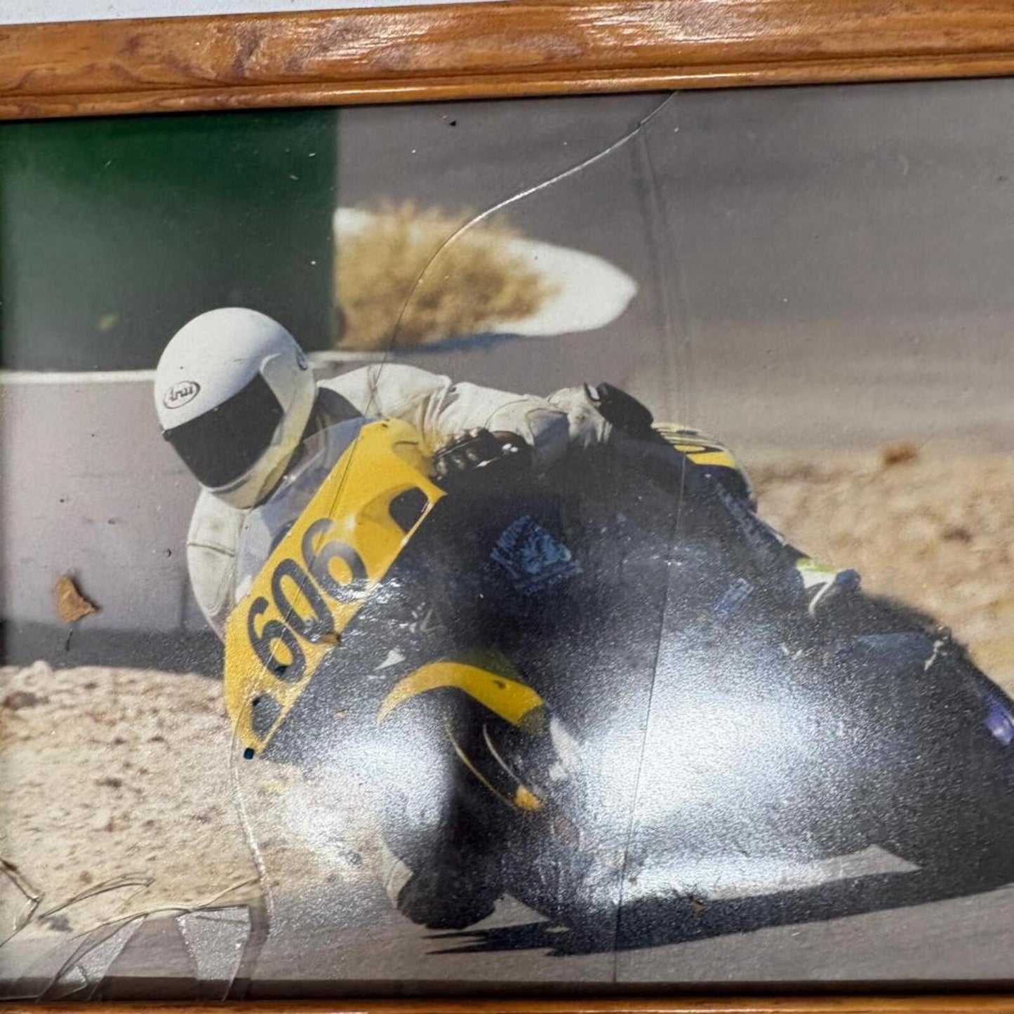 Vintage Motorcycle Racing Action Photograph Framed Sportbike Rider 606 Arai