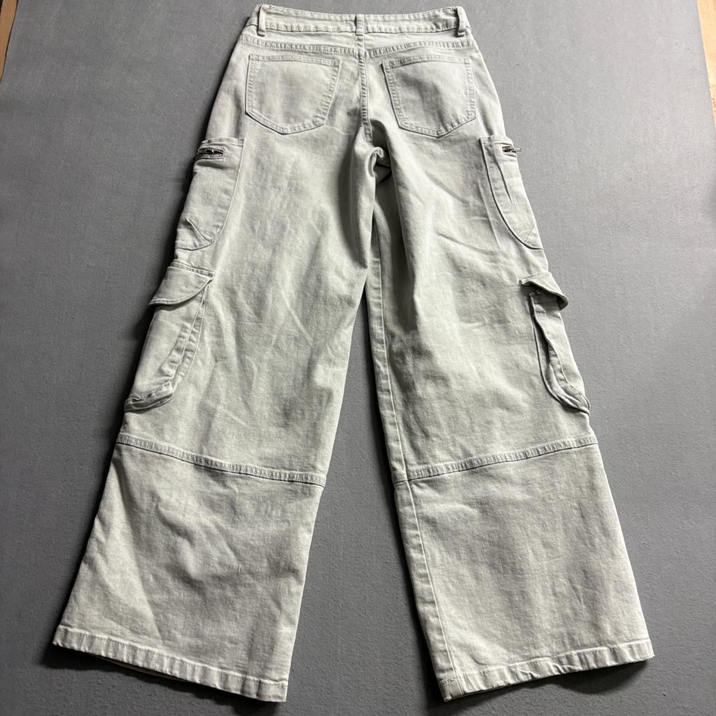 TRTR Acid Grey Cargo Jeans Womens Size 5 Wide Leg High Rise Utility Pockets