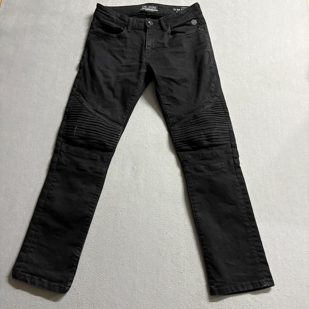 DML Jeans Mens 30x30 Black Moto Biker Denim Slim Straight Leg Pants