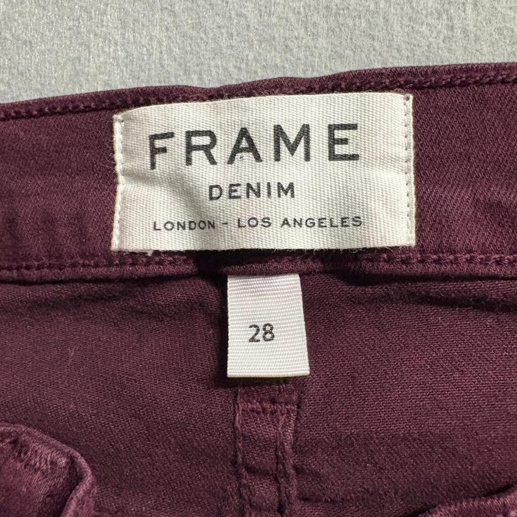 Frame Denim Le Skinny de Jeanne Jeans Womens 28 Mahogany Burgundy Raw Hem
