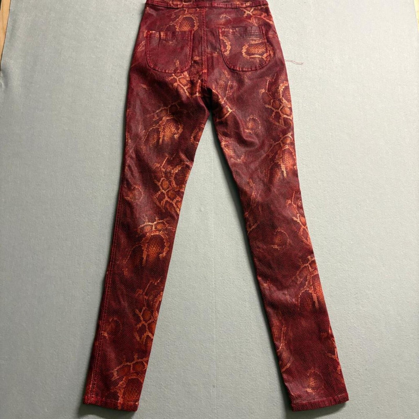 JC & JQ Jeans Womens XL Red Gold Snakeskin Print Stretch Skinny High Rise Pants