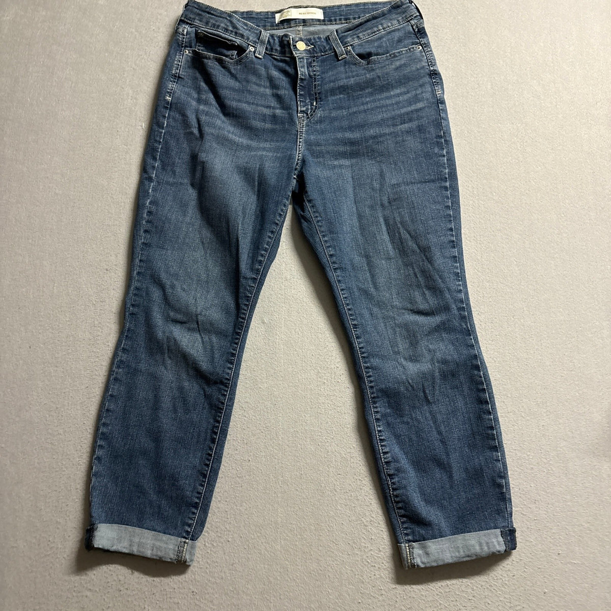 Signature by Levi Strauss & Co Womens Mid Rise Boyfriend Jeans Cuffed Blue