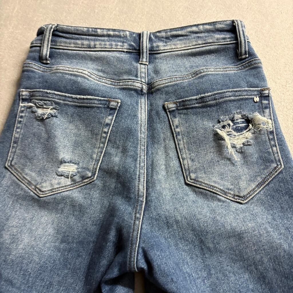Mica Denim Distressed Straight Leg Jeans Womens Size 25 Blue High Rise Ripped