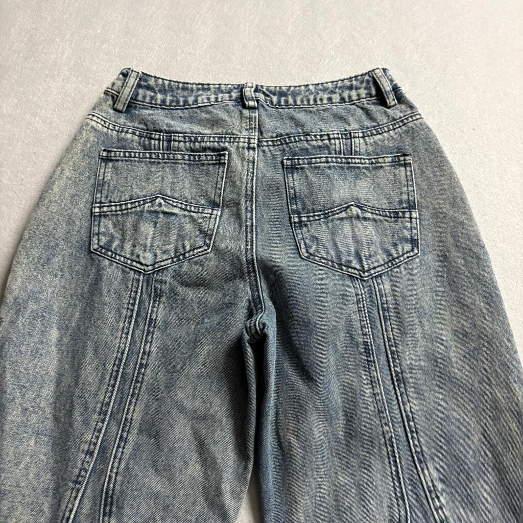 Fashion Nova Womens Wide Leg Jeans Size 3 Blue Acid Wash Seamed Panel Denim