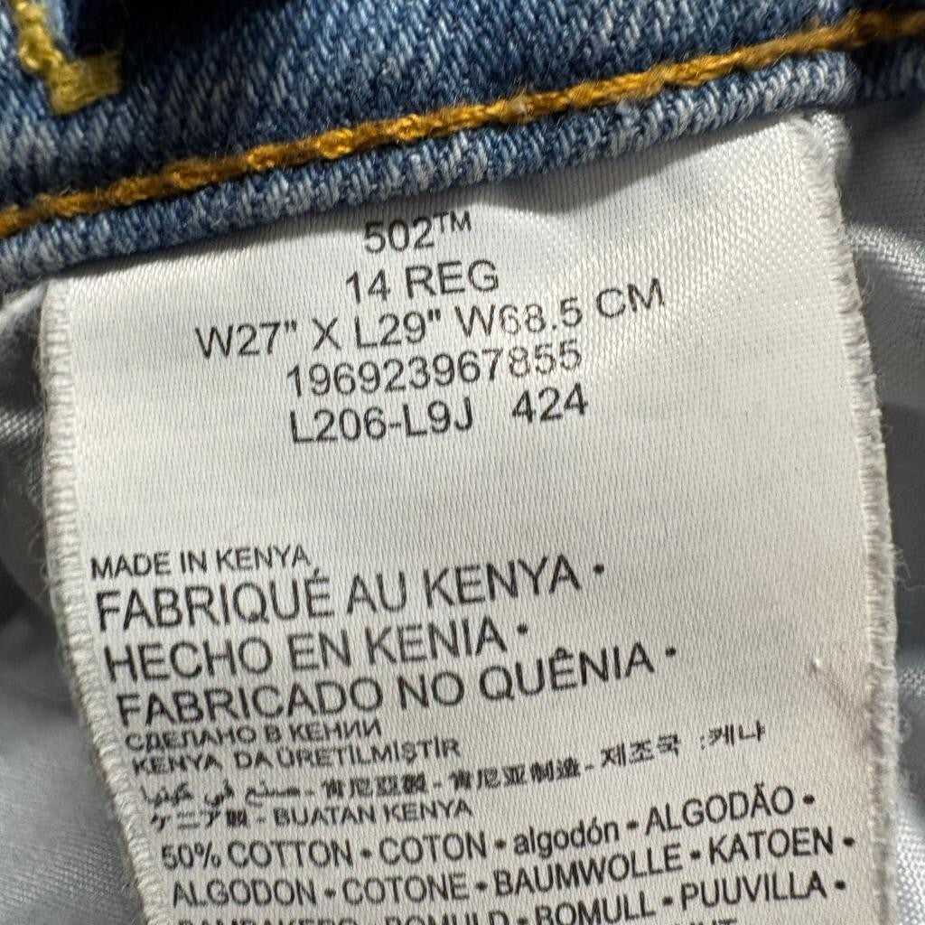 Levis 502 Regular Taper Jeans Boys Size 14 Light Wash Distressed Denim W27 L29