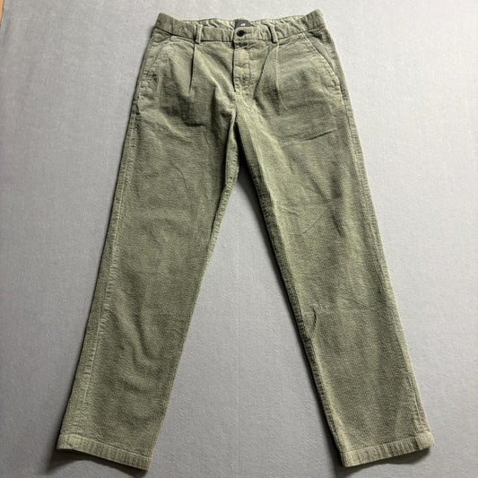 H&M Corduroy Pants Mens 30x27 Green Regular Fit Pleated Stretch Chino Trousers