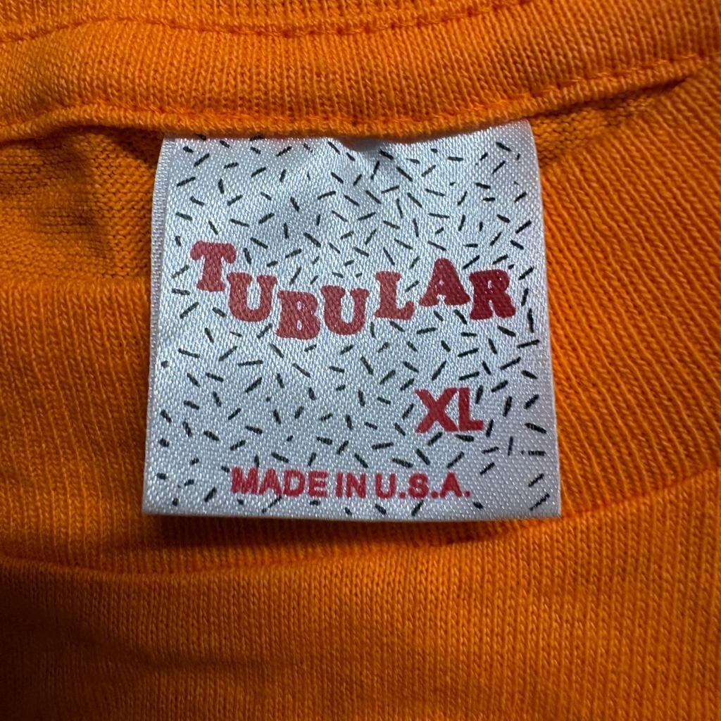Vintage Tubular Blank T-Shirt Mens XL Orange Single Stitch Made in USA Cotton