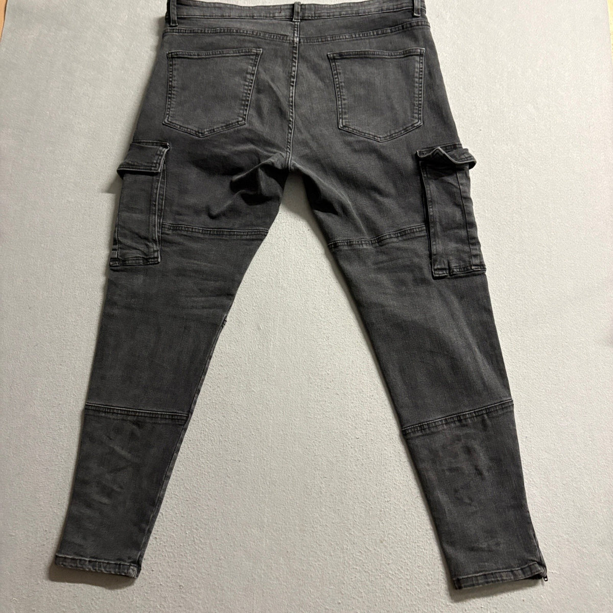 Zara Man Black Denim Skinny Cargo Pants Mens Size 36 Ankle Zip Biker Moto Jeans