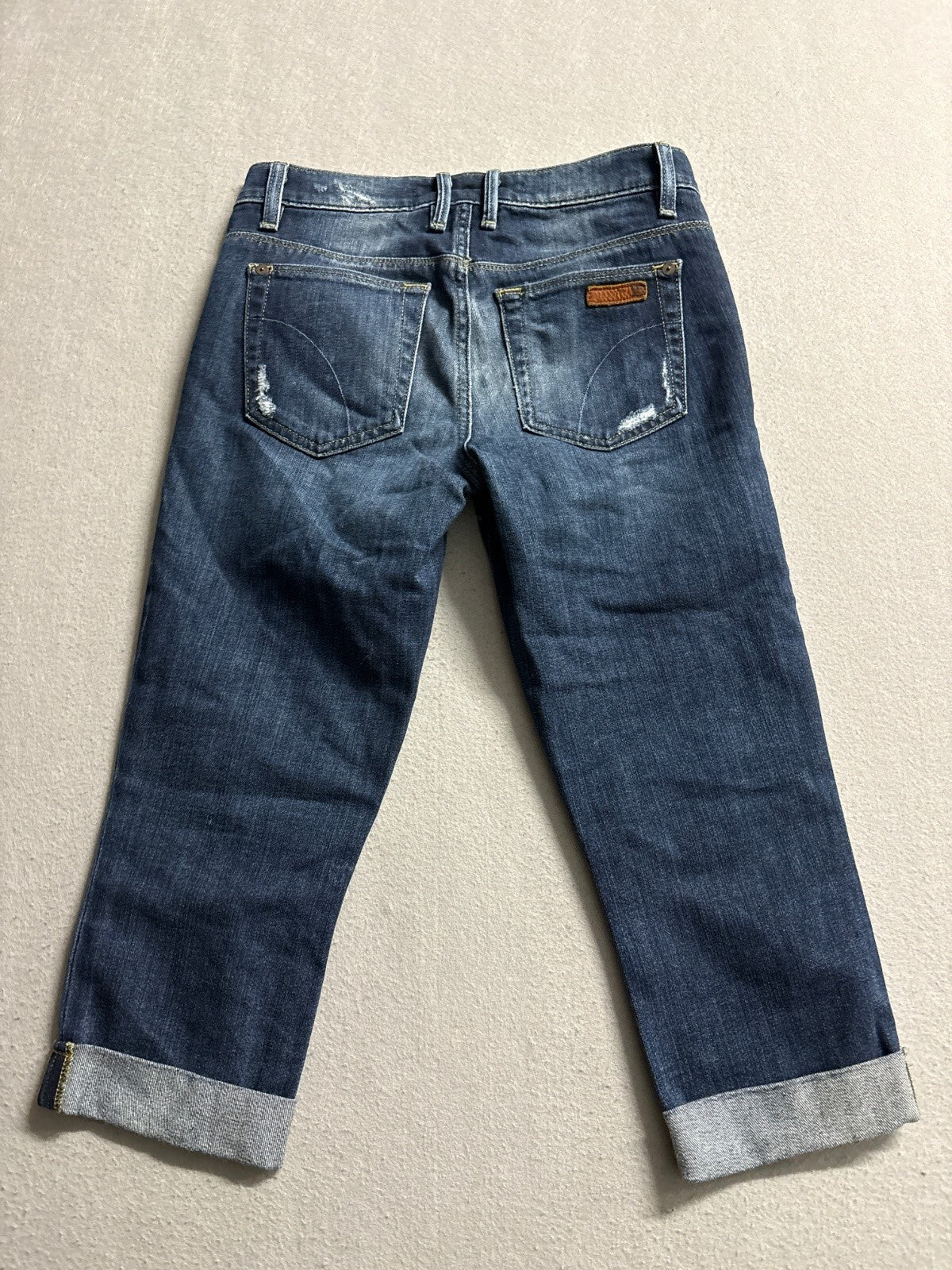 Joe's Jeans Womens 24 Kicker Cuffed Capri Crop Jeans Blue Medium Wash Distressed