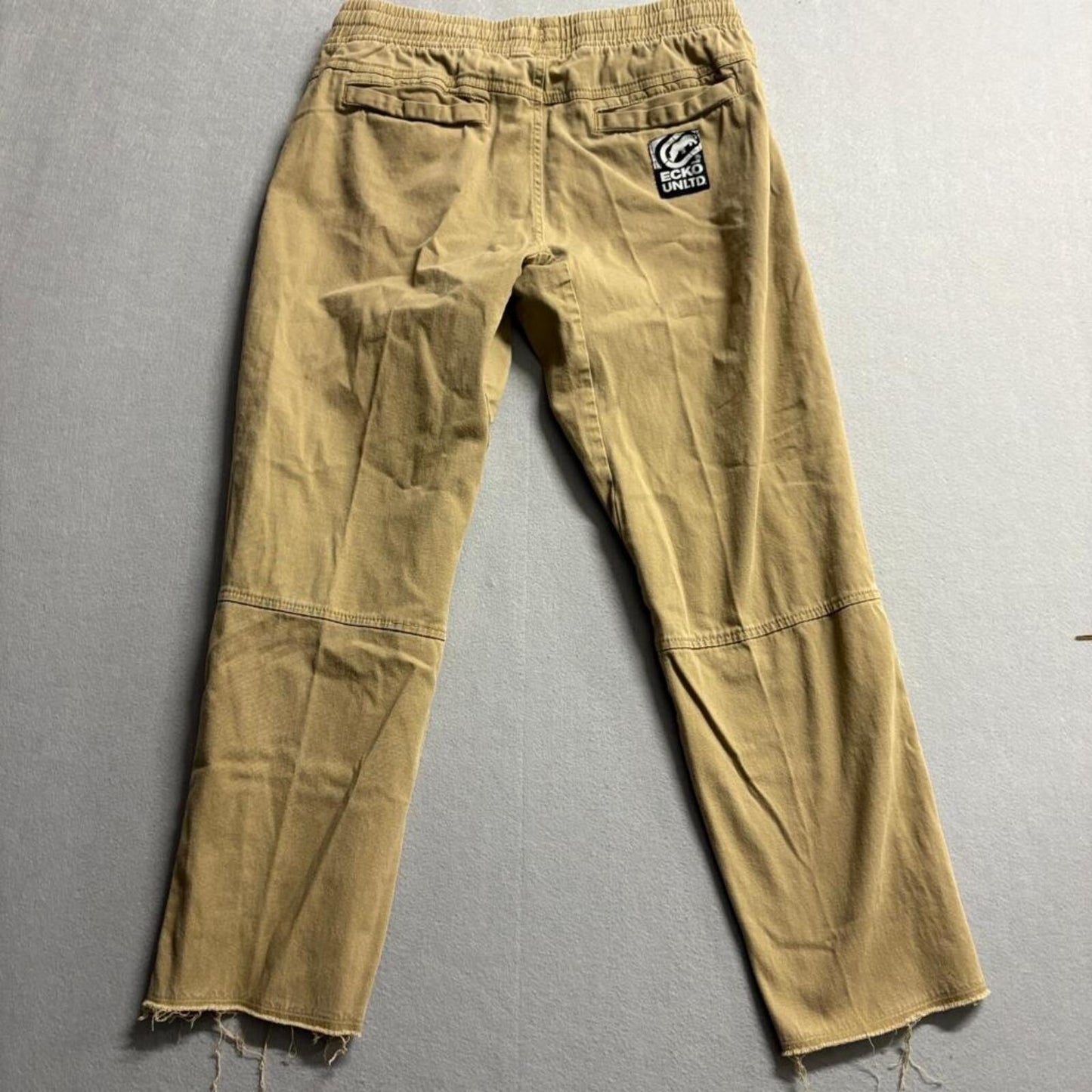 Ecko Unltd Jogger Pants Womens Medium Khaki Tan Raw Hem Elastic Waist Stretch