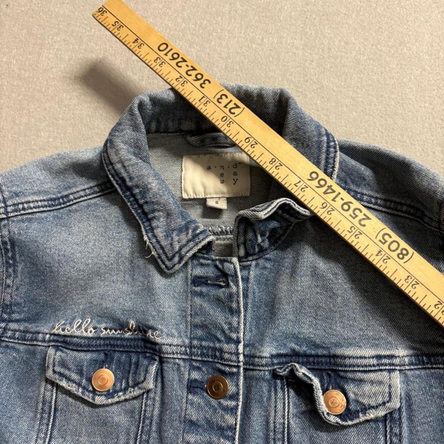 A New Day Girls Denim Jacket Size S Blue Jean Jacket Hello Sunshine Embroidered