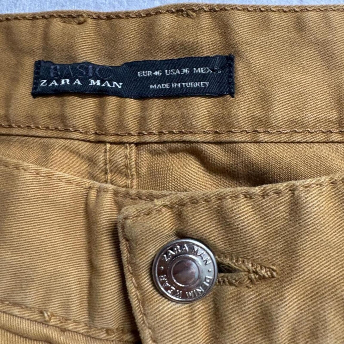 Zara Man Basic Slim Jeans Mens Size 36 Mustard Yellow Stretch Denim Pants
