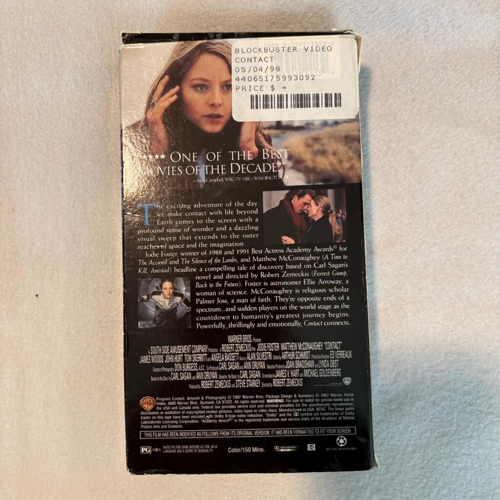 Contact VHS 1997 Jodie Foster Matthew McConaughey Sci-Fi Warner Bros