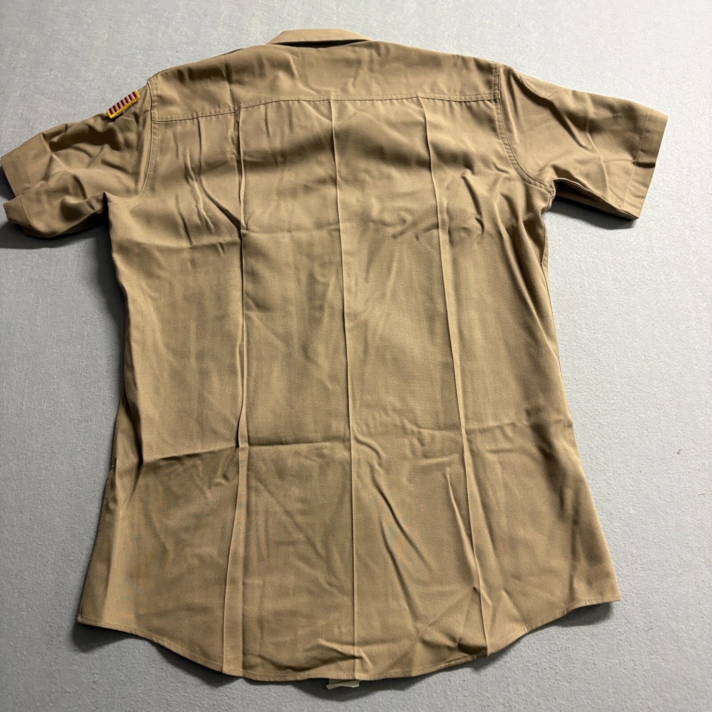 Vintage Security Uniform Shirt USA Flag Patch Khaki Tag L Fits Like L Workwear